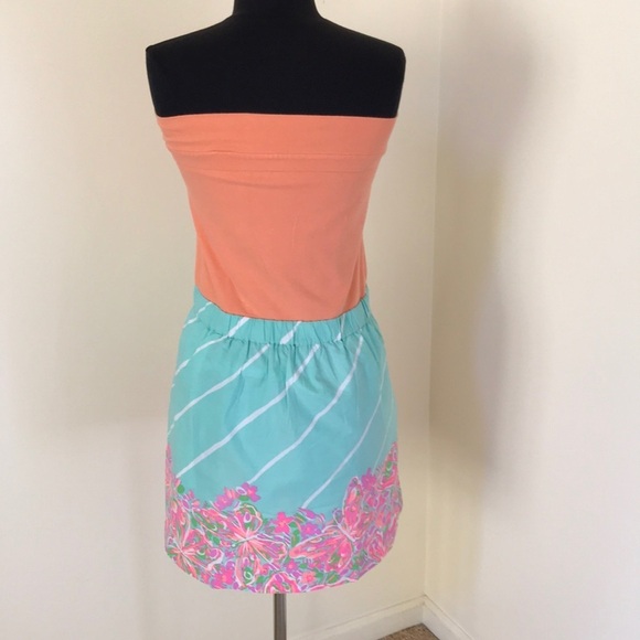 LILLY PULITZER Size M orange combo strapless dress - Picture 3 of 8
